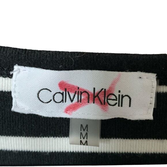Calvin Klein Woman M Black White Stripe Puff Business Casual Comfy Classic - Picture 7 of 9